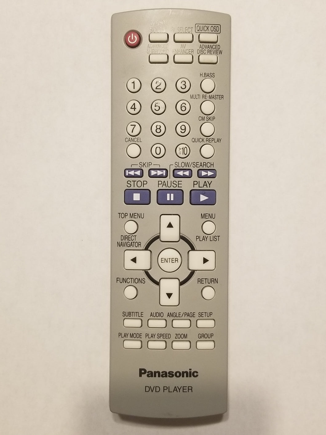 EUR7631190 Panasonic DVD Player Remote Control frontal view