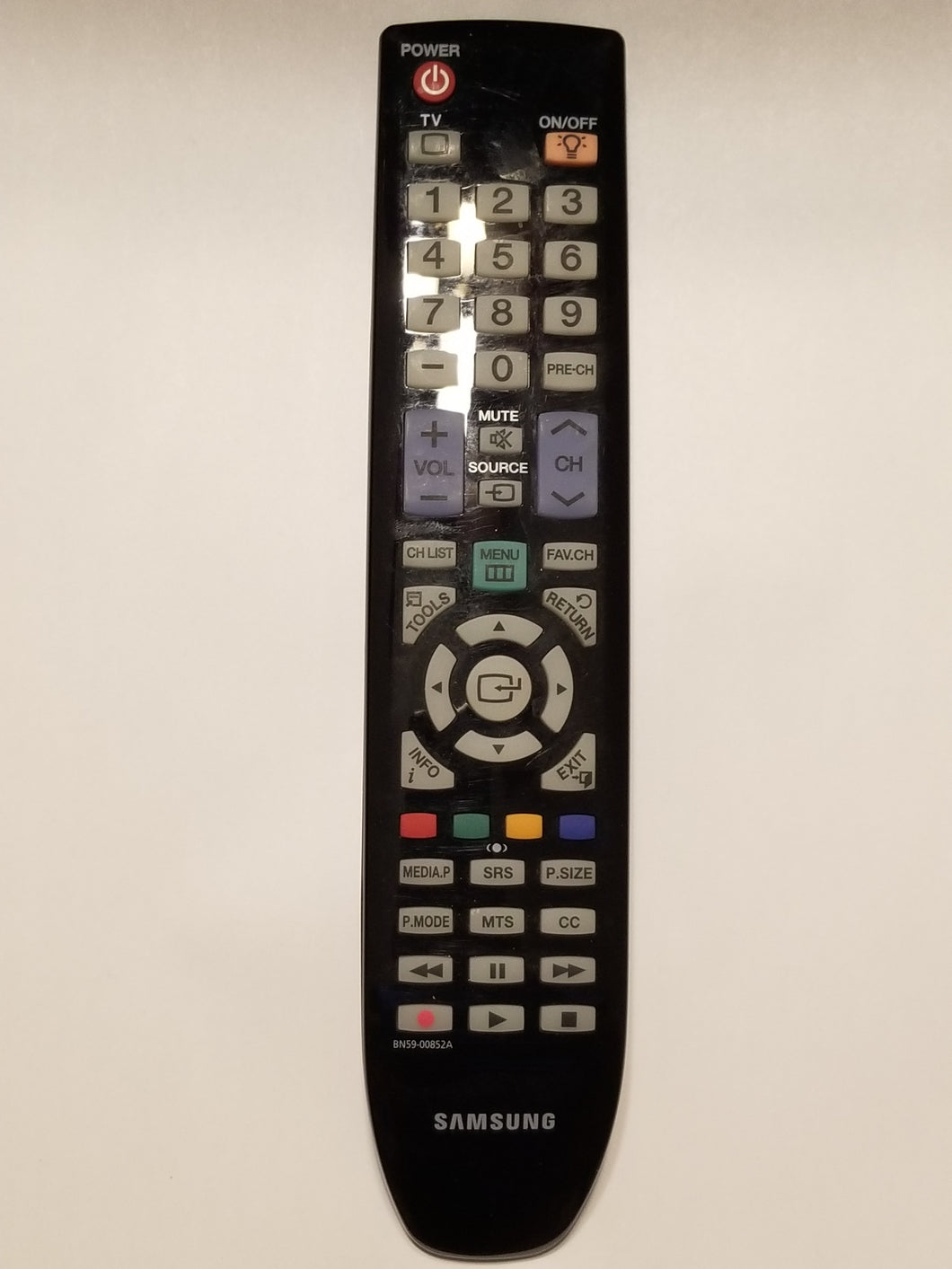 BN59-00852A Samsung Flatscreen TV Remote Control SN 09.08.28 front view