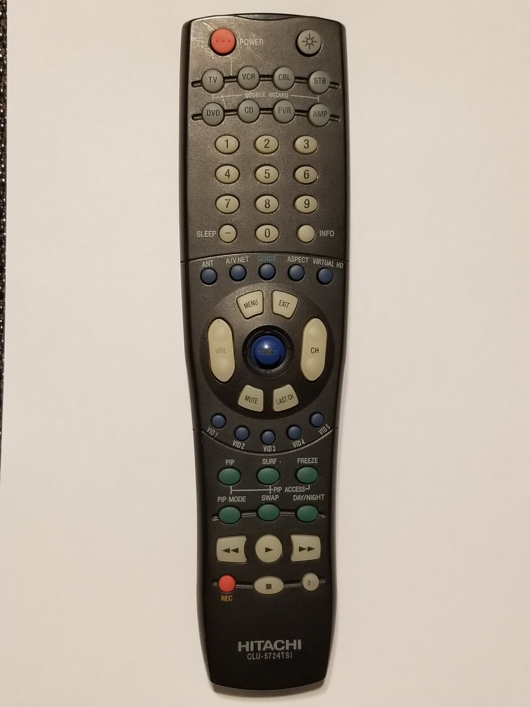 CLU-5724TSI Hitachi Remote Control for TV VCR frontal view