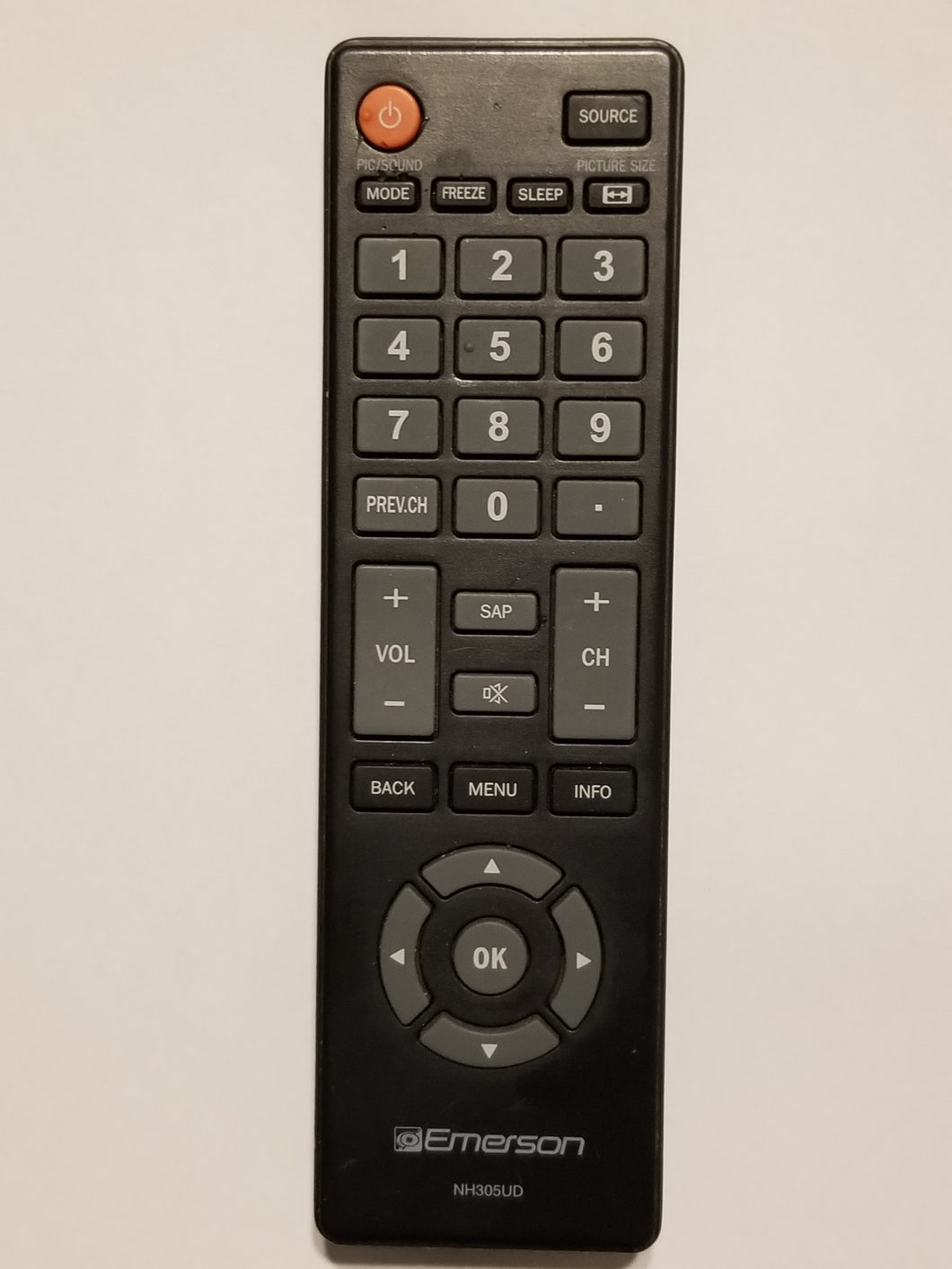 NH305UD Emerson TV Remote Control frontal view