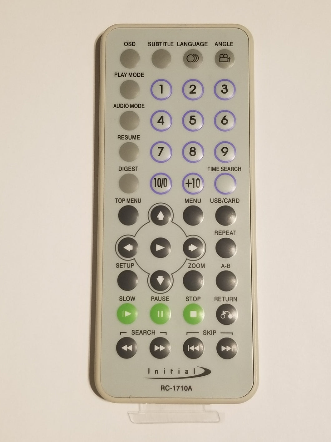 Initial RC-1710A DVD Player Remote Control front view