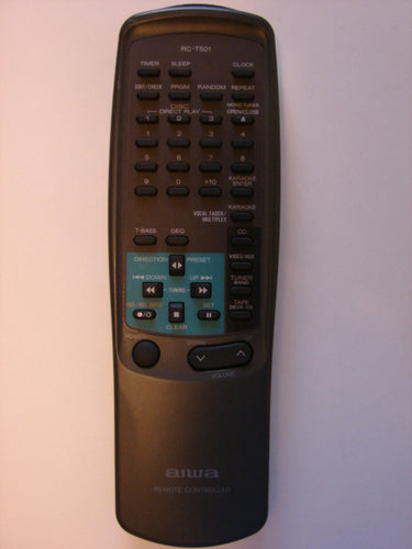 RC-T501 AIWA Remote Control for Stereo Audio System Radio Receiver CD Player Karaoke Machine front photo