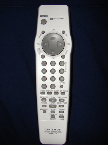 frontal view of the Optimus Model 35 TV VCR Remote Control