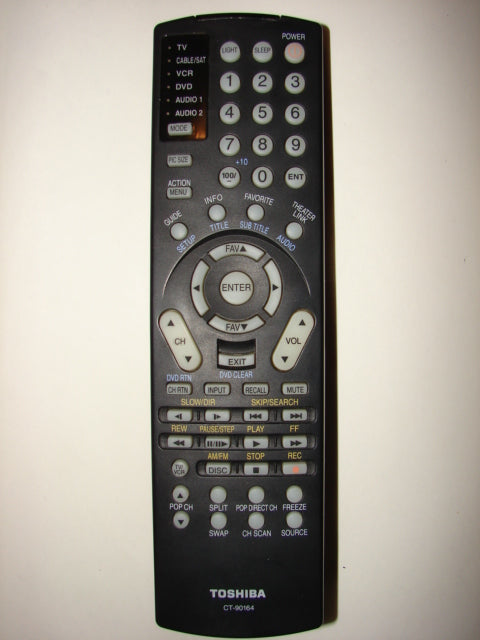 front view of Toshiba CT-90164 TV DVD Player VCR Cable Satellite Remote Control
