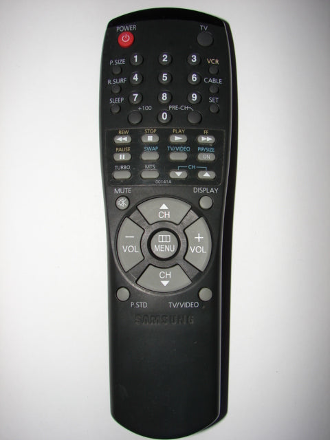 Samsung TV VCR Remote Control 00141A S01.1.2.3.4.5.6.7.8.9.A.B.C frontal view