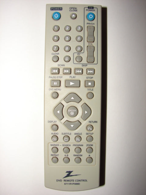 6711R1P089D Zenith DVD Player Remote Control front